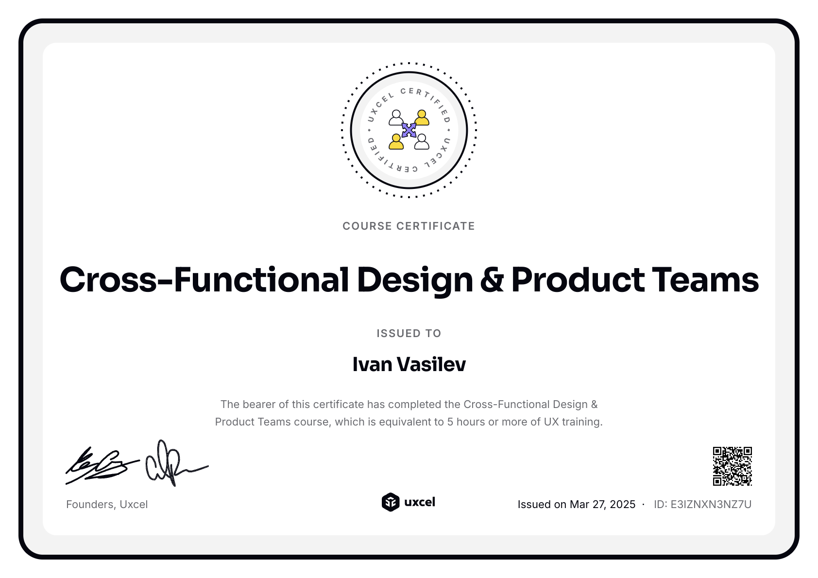 Ivan Vasilev's certificate